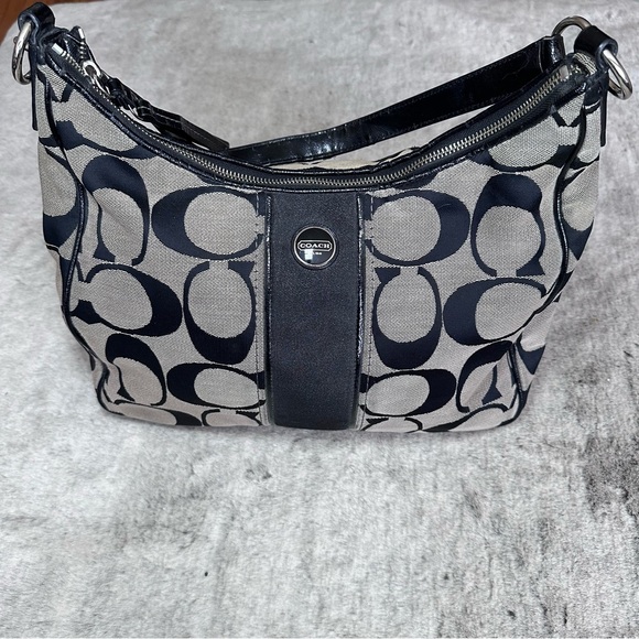 Coach Handbags - Coach Black and Gray Signature Print Leather & Canvas Hobo/Shoulder Bag